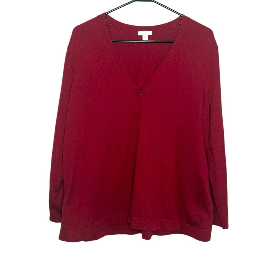J Jill Size Large Petite Red Wool Blend Long Sleeve V neck button down Sweater
